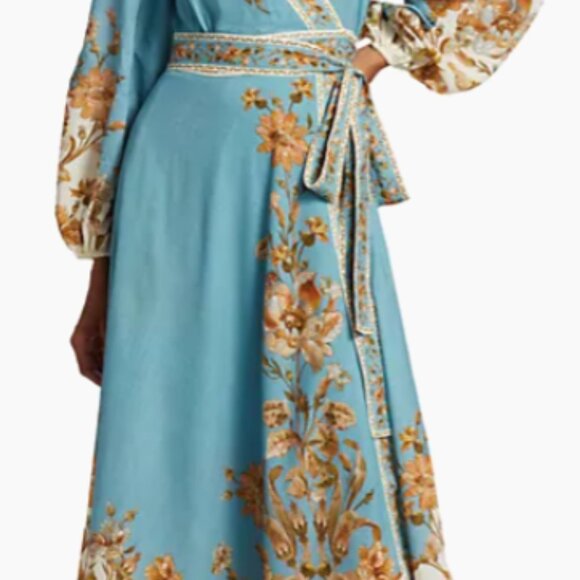 Zimmerman chintz wrap midi dress blue size 2 - Picture 3 of 7
